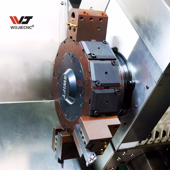 Máquina de torno CNC de torneado de metal con plato inclinado de 8 portabrocas
